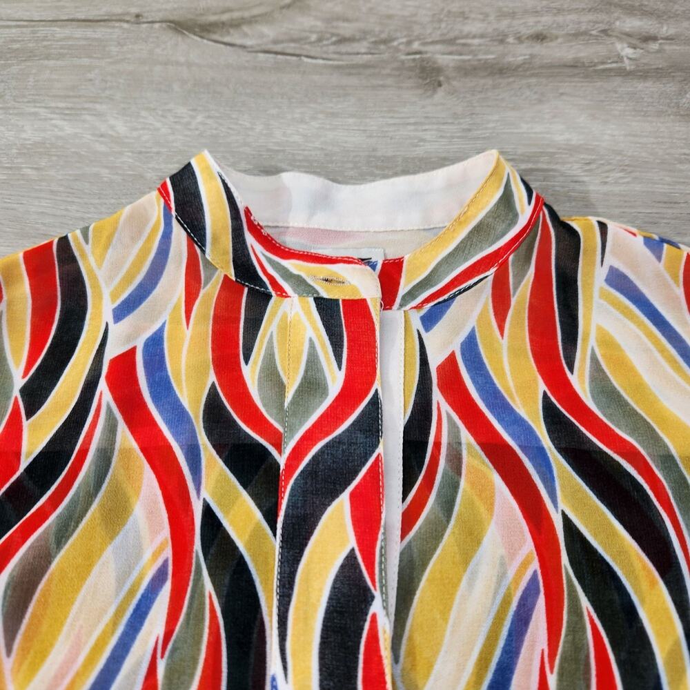 Anne Klein Retro Multicolor Geometric Sheer Longsleeve Blouse Womens Size 2 - Picture 8 of 13